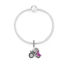 GENERICO - Pulsera Chapada en Plata con Charm Pareja en Motocicleta