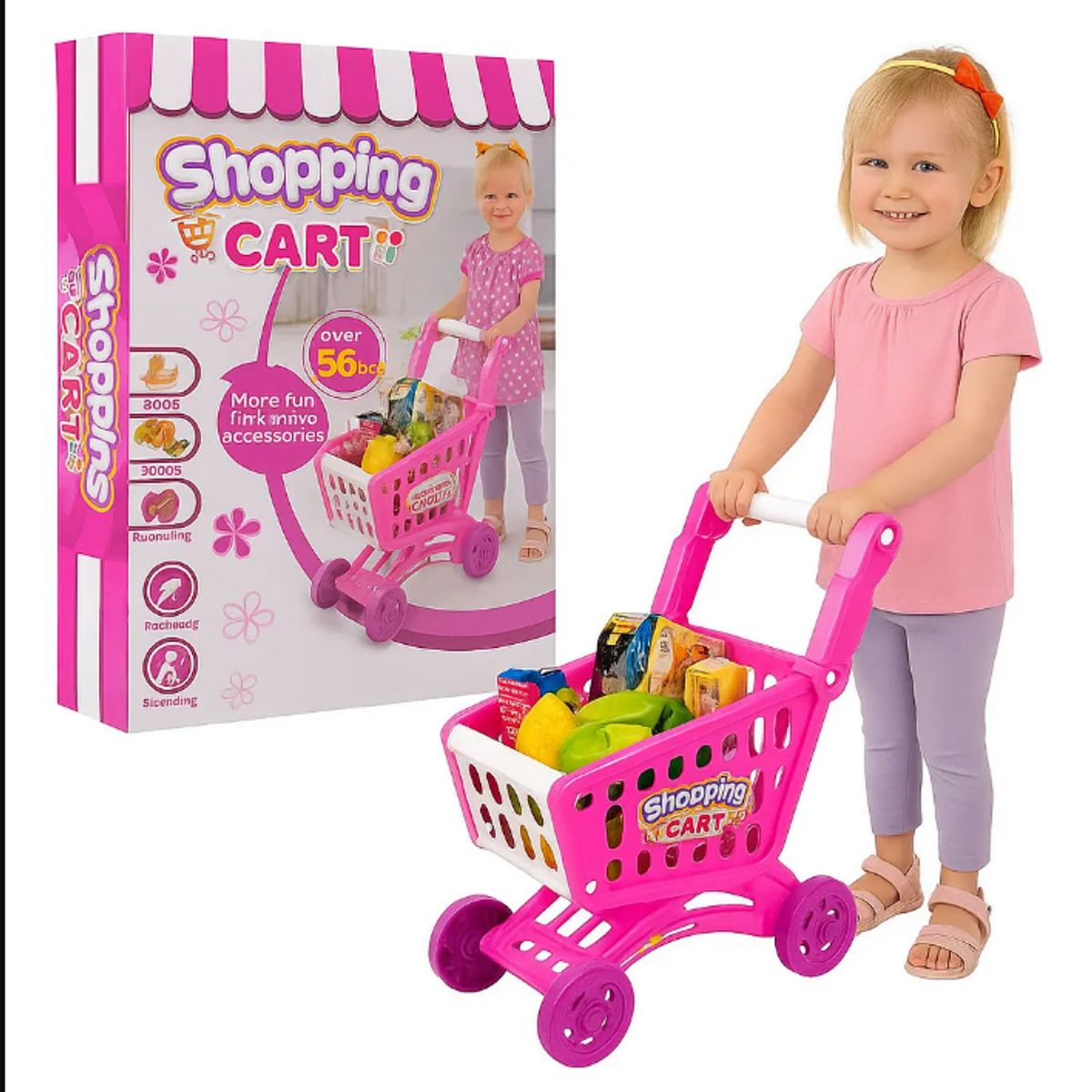 GENERICO - CARRITO DE SUPERMERCADO DE JUGUETE COLOR ROSA