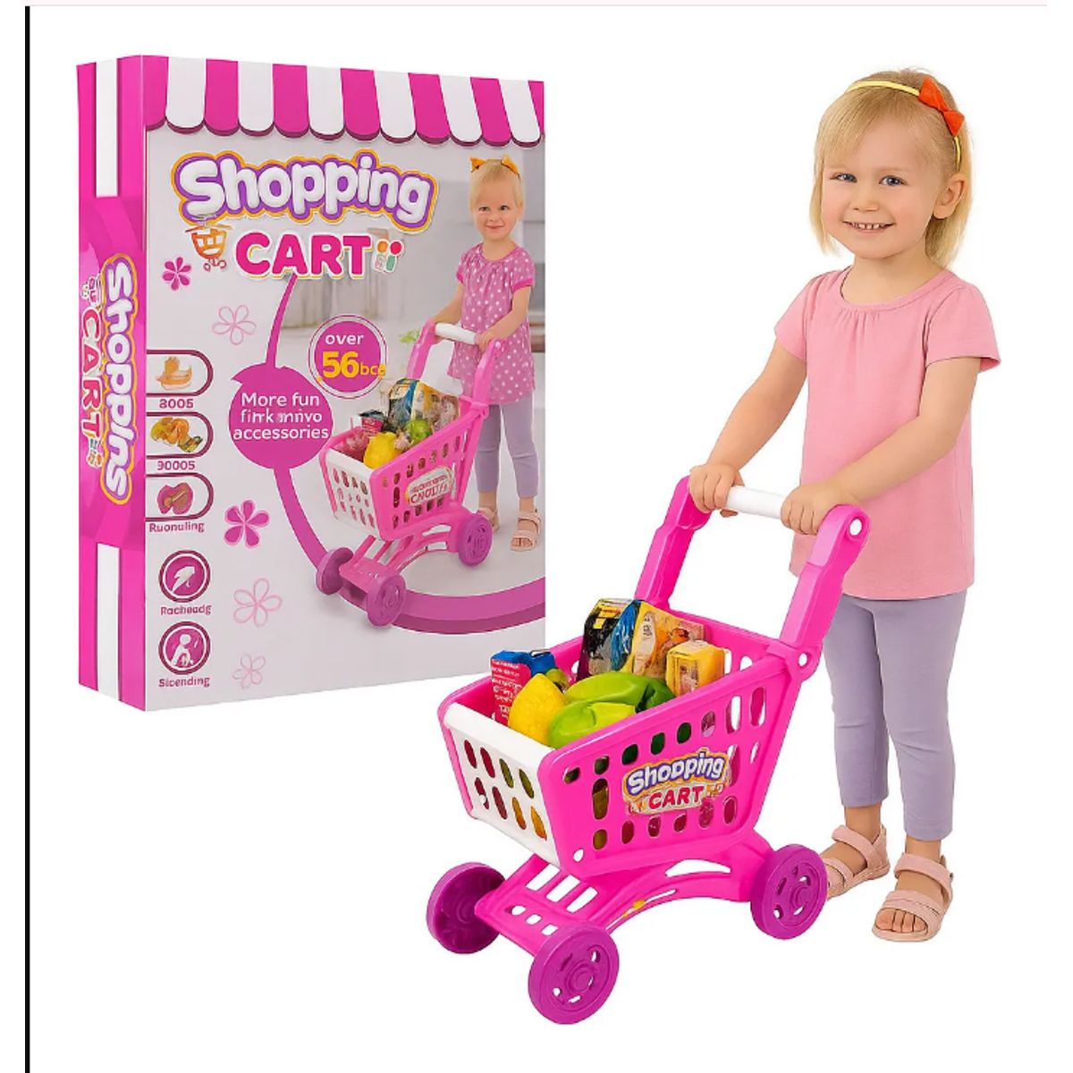 GENERICO - CARRITO DE SUPERMERCADO DE JUGUETE COLOR ROSA