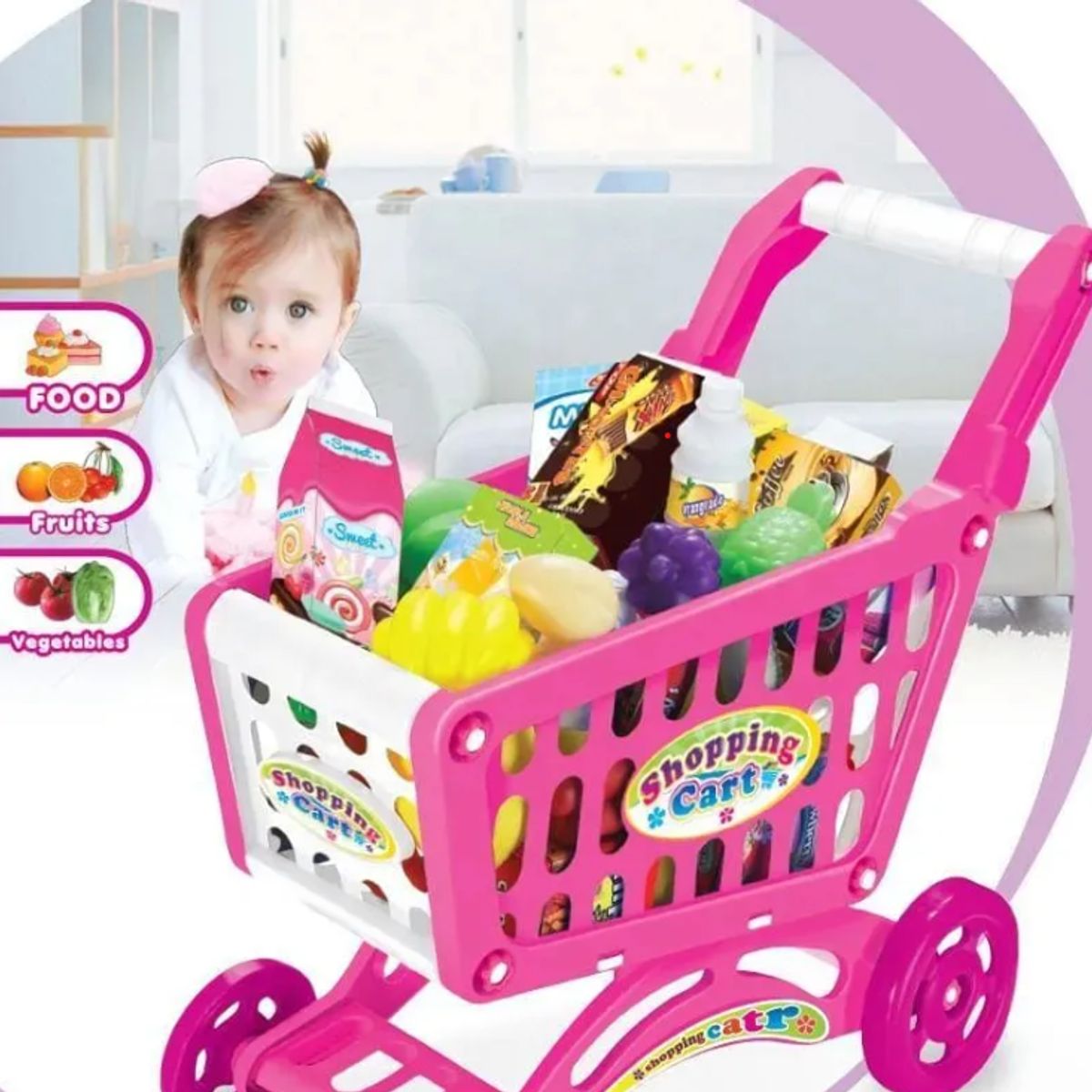 GENERICO - CARRITO DE SUPERMERCADO DE JUGUETE COLOR ROSA