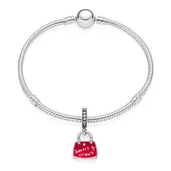 GENERICO - Pulsera Chapada en Plata con Charm de Cartera Fucsia