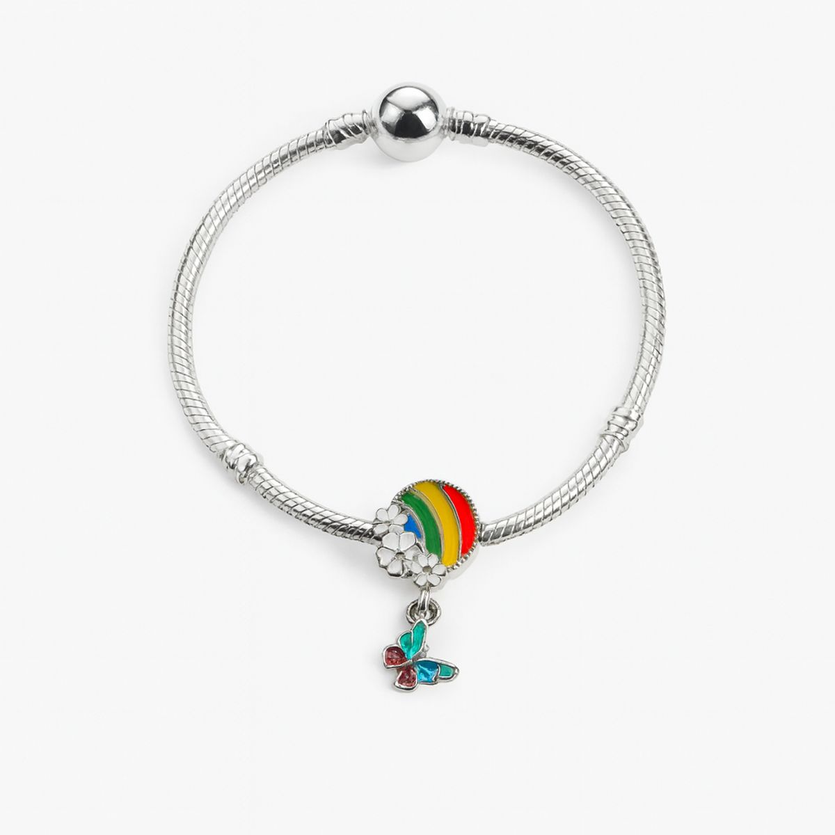 GENERICO - Pulsera Chapada en Plata con Charm Arcoíris y Mariposa
