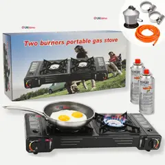 LINE - Cocina Portátil Cocinilla Camping 2 platos + Kit de Instalación +Sartén + 2 Latas