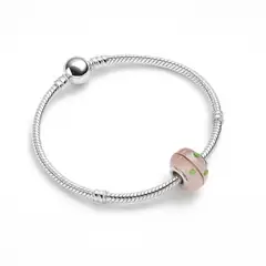 GENERICO - Pulsera Chapada en Plata con Charm Murano de Cristal Rosado