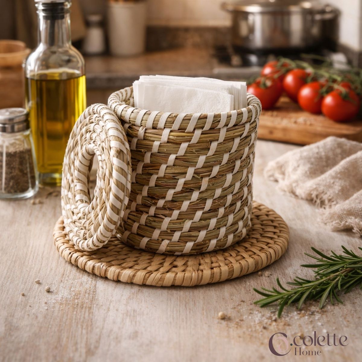 COLETTE - Servilletero Tejido Bambú Almacenamiento Campestre Natural