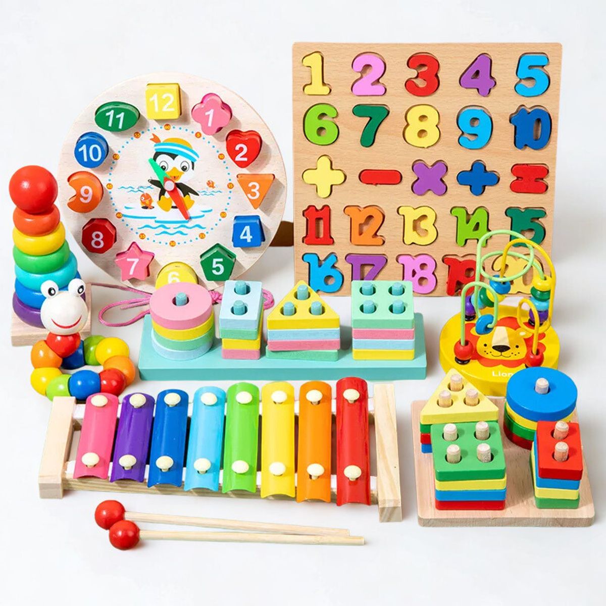 GENERICO - PACK DE   JUGUETES DIDACTICOS  DE MADERA ,EDUCATIVO ,ECOLOGICO, PARA NIÑOS , MONTESSORI