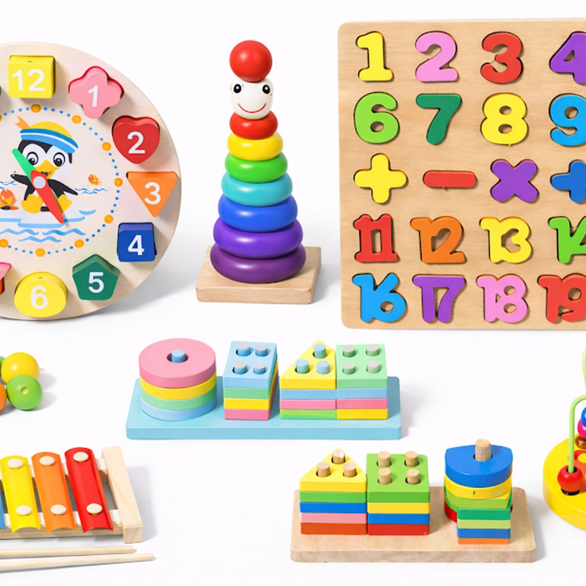 GENERICO - PACK DE   JUGUETES DIDACTICOS  DE MADERA ,EDUCATIVO ,ECOLOGICO, PARA NIÑOS , MONTESSORI
