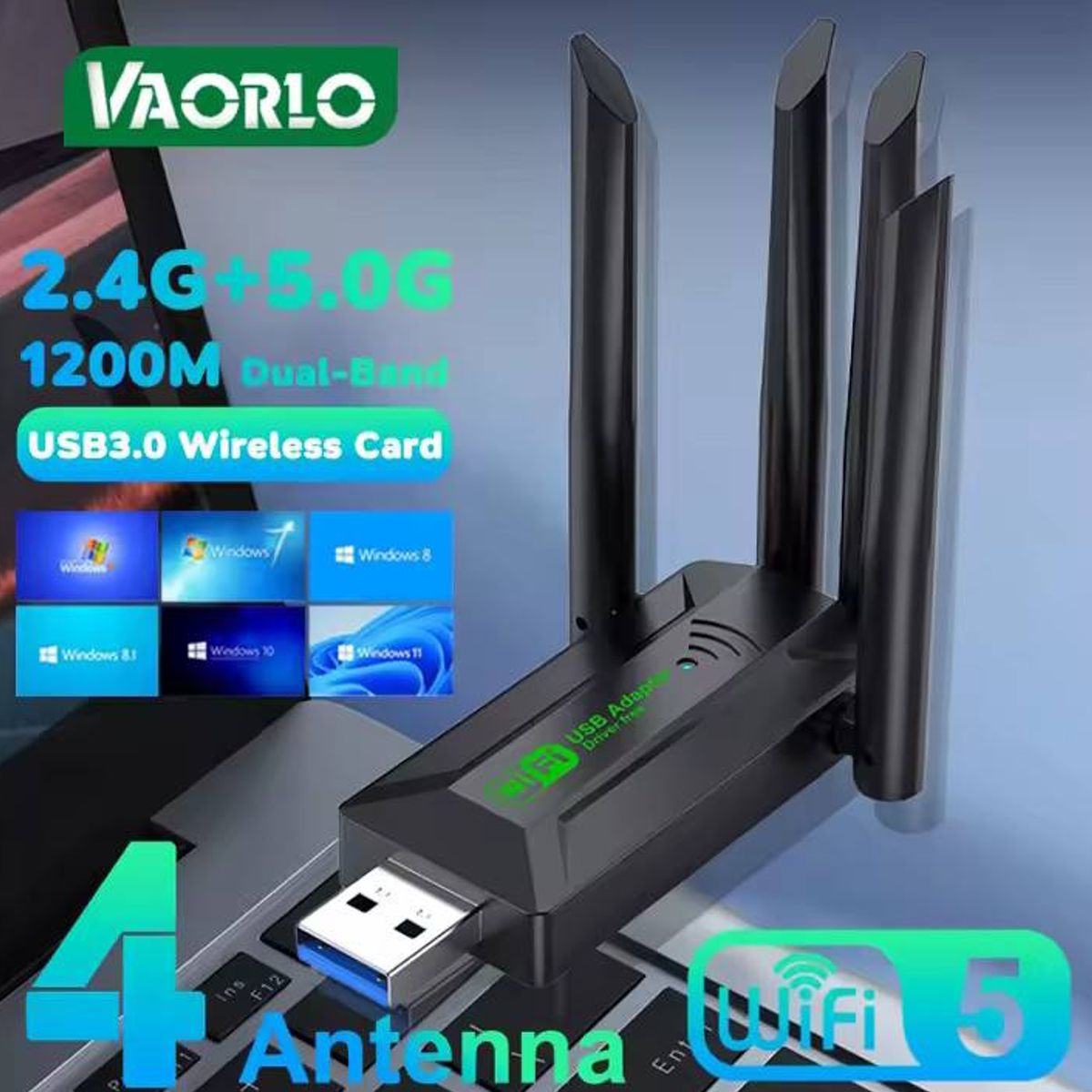 GENERICO - Antena WiFi Doble Banda 24GHz + 5GHz 1200Mbps