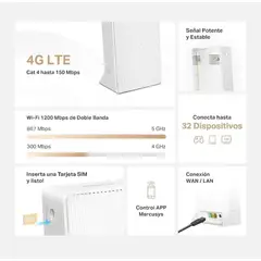 MERCUSYS - Router Inalambrico MB130-4G SIM Liberado 4G LTE 300Mbps AC1200