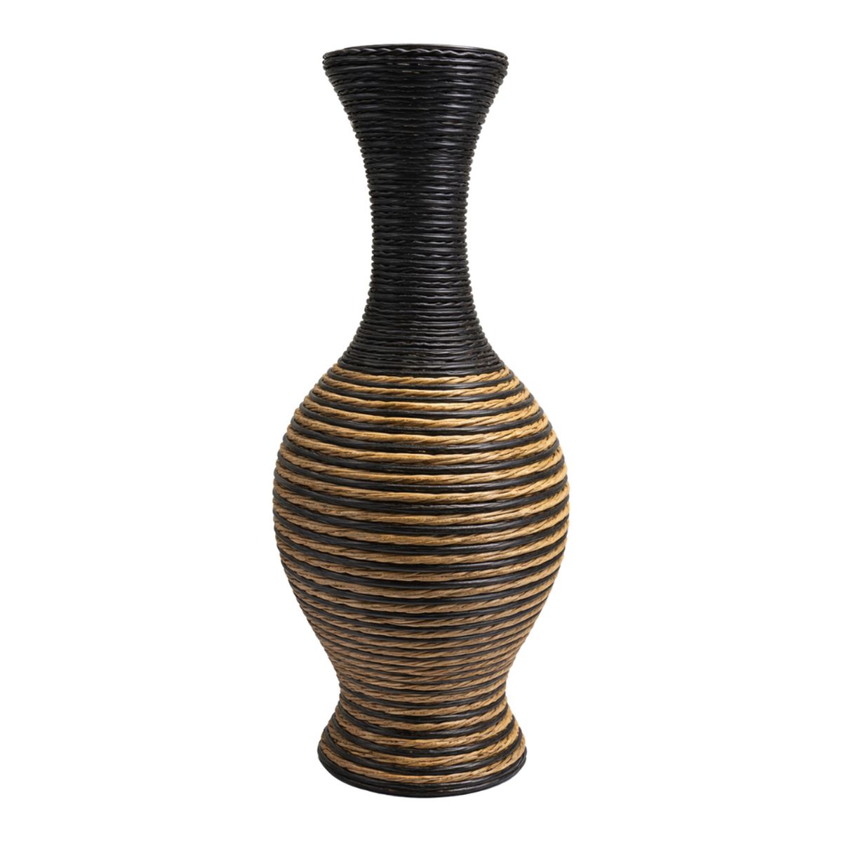GENERICO - Jarron Florero Decorativo Tejido Rattan Moderno Negro 60 CM