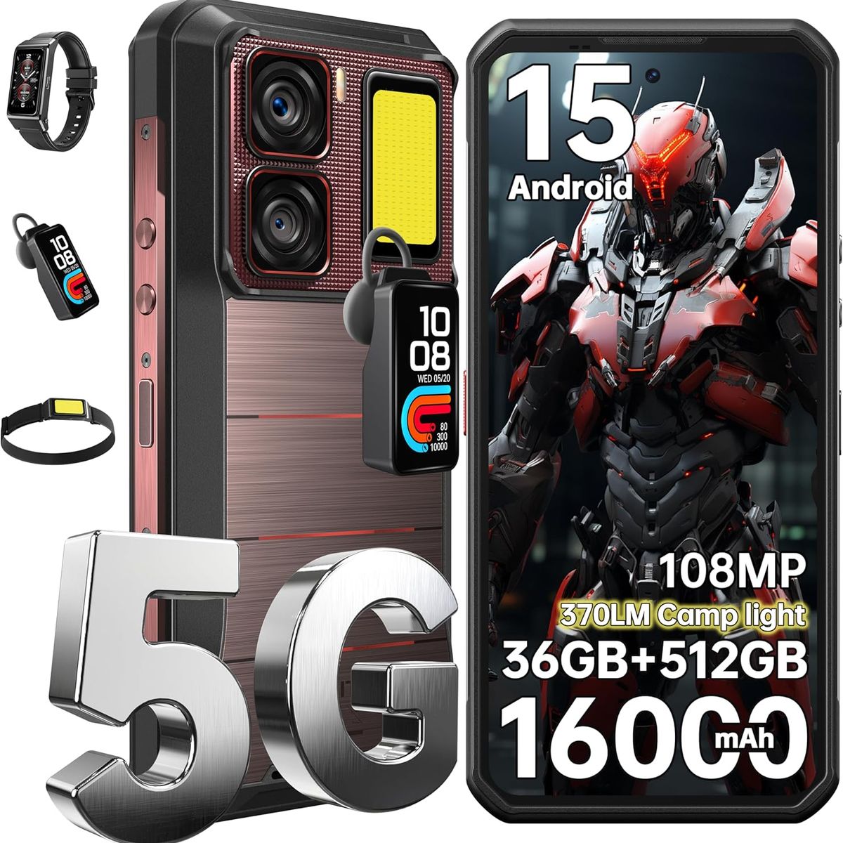 OUKITEL - OUKITEL WP300 5G Celular 36GB+512GB 16000mAh 108MP Android 15 Smartphone-Rojo