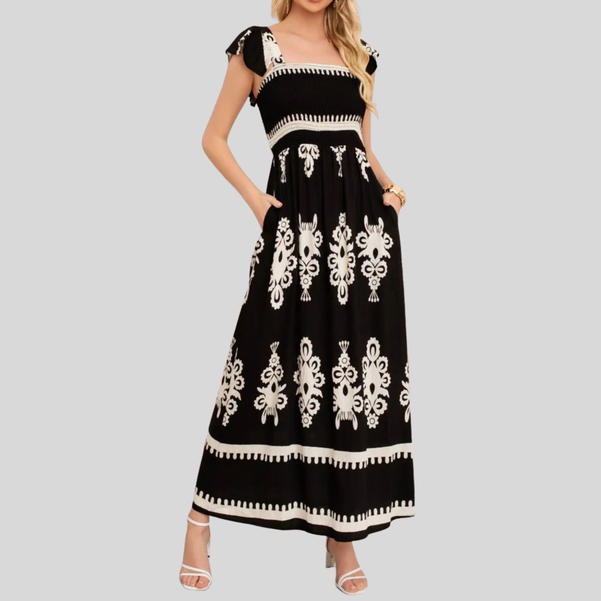 ARRAKASTA - Maxi Vestido Estampado busto elasticado