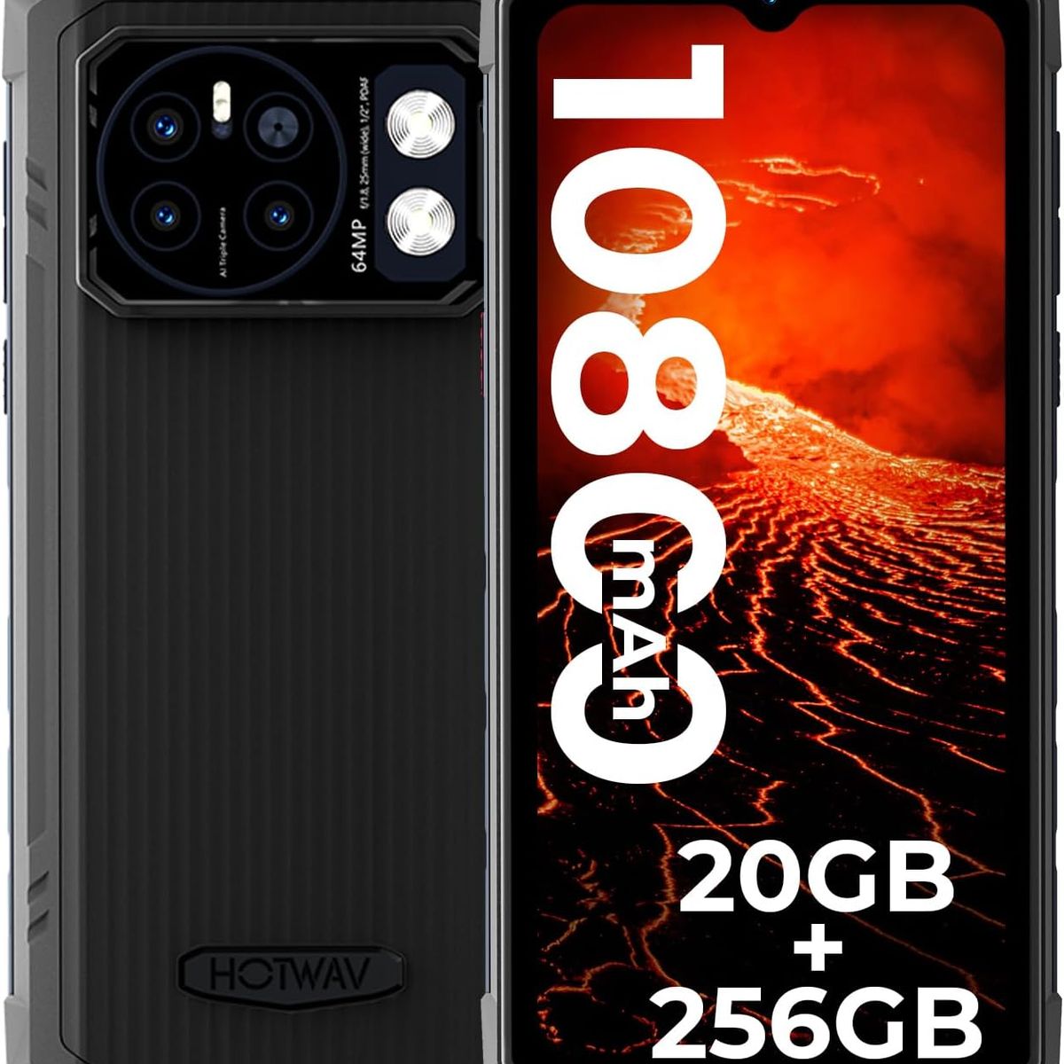 OUKITEL - HOTWAV Cyber13 Pro Celular 20GB+256GB 10800mAh Smartphone-Negro