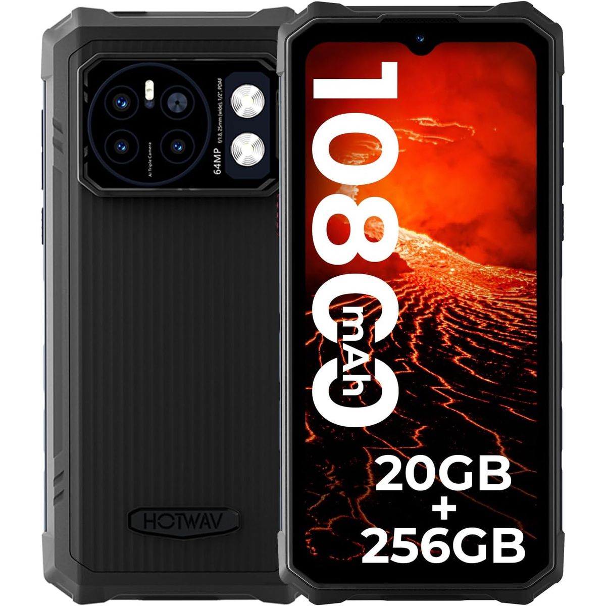 OUKITEL - HOTWAV Cyber13 Pro Celular 20GB+256GB 10800mAh Smartphone-Negro