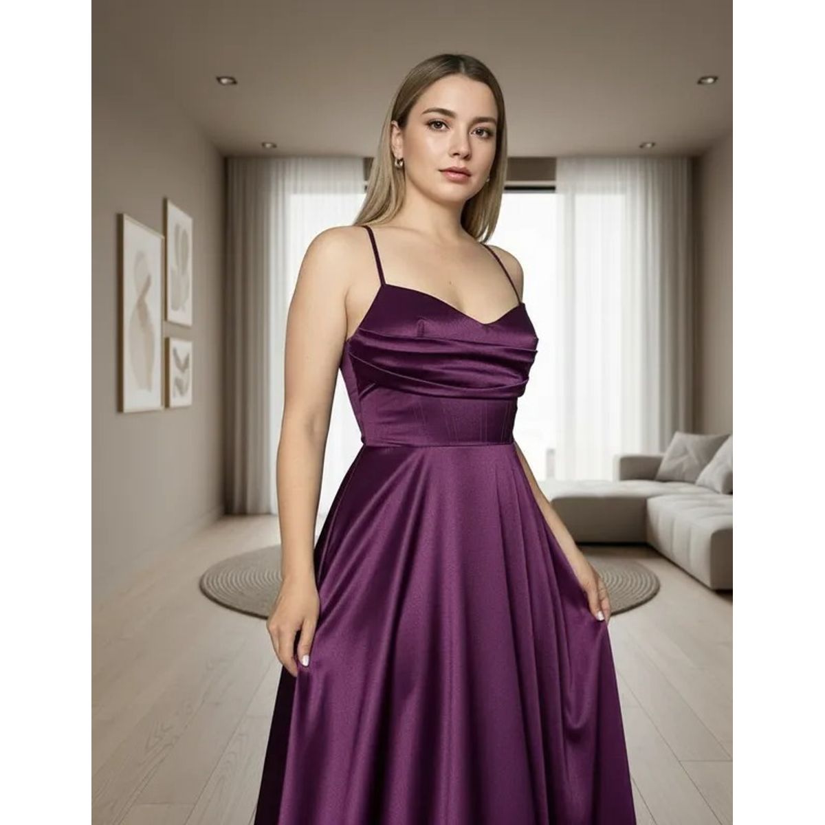 LUNA - VESTIDO DE FIESTA PERLA EN SATIN