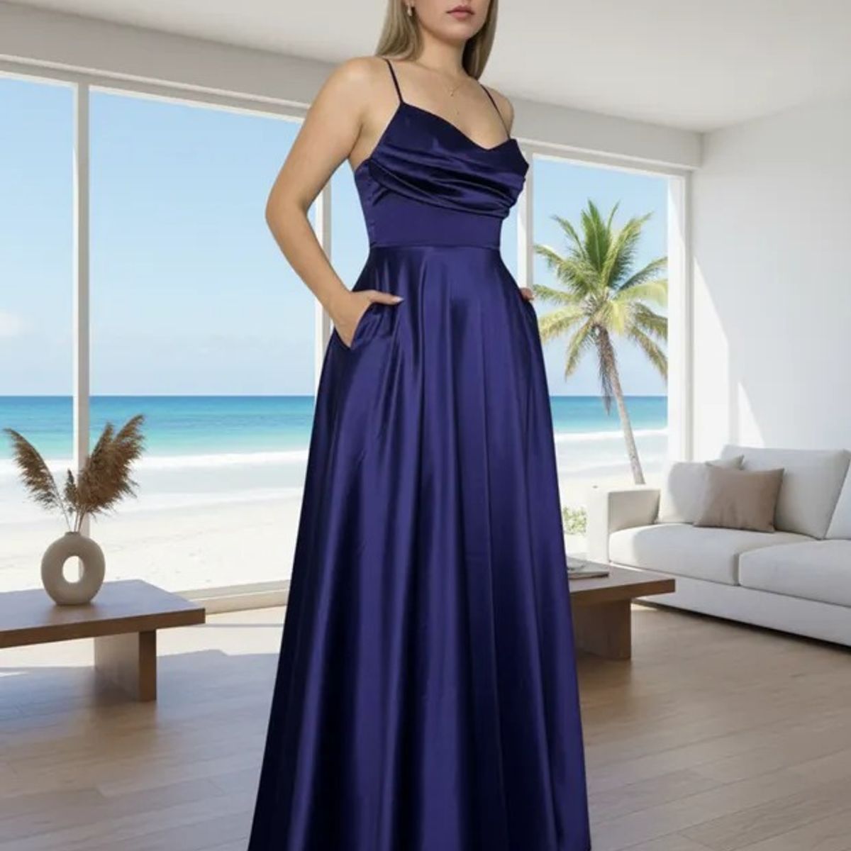 LUNA - VESTIDO DE FIESTA PERLA EN SATIN