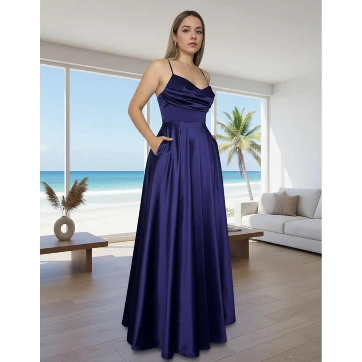 LUNA - VESTIDO DE FIESTA PERLA EN SATIN