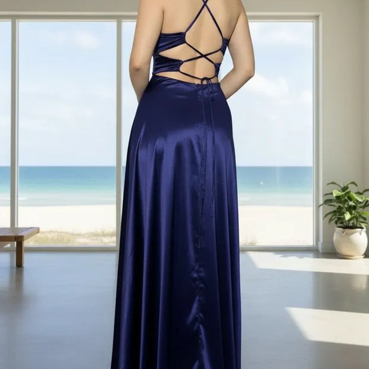 LUNA - VESTIDO DE FIESTA PERLA EN SATIN