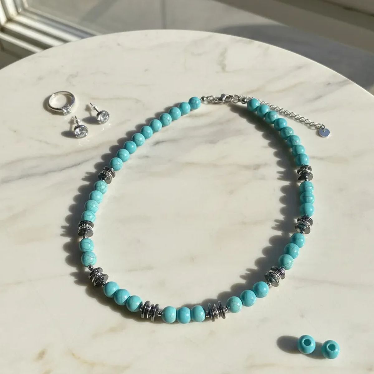 GENERICO - Collar Piedra Turquesa Y Hematita Hombre Masculino