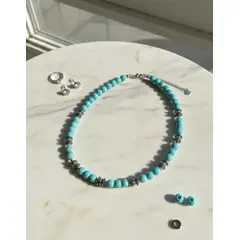 GENERICO - Collar Piedra Turquesa Y Hematita Hombre Masculino