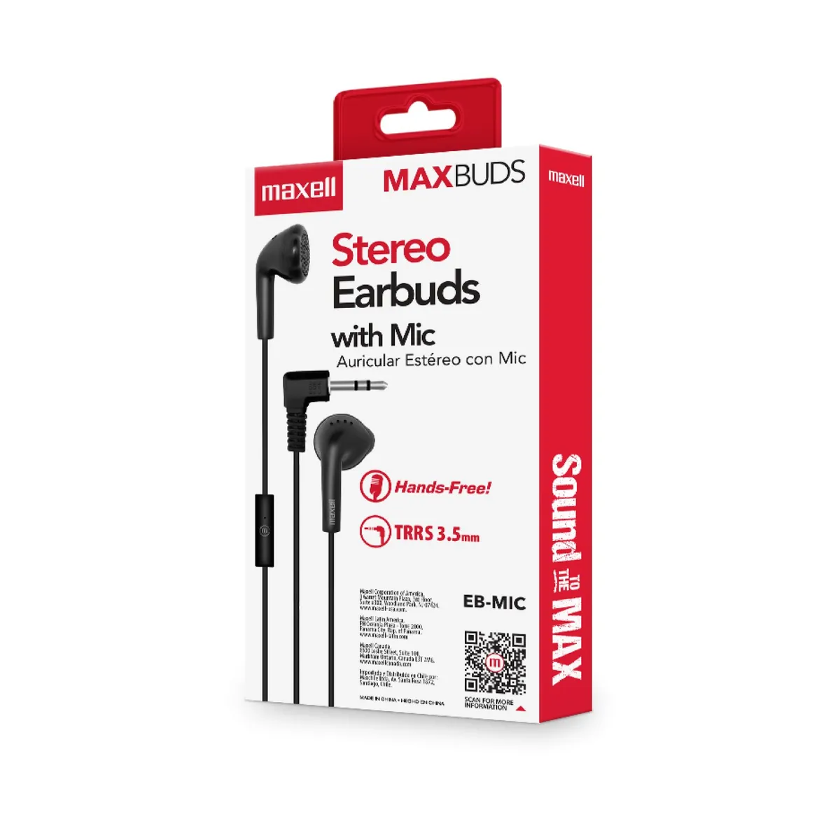 MAXELL - Audífonos Stereo Earbuds con Mic EB-MIC 35mm Maxell Negro