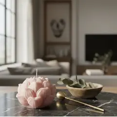 HAOKIDS - Vela rosada Flor de Loto para decoración. Souvenir de renacimiento y equilibrio 4 cm en cera de soja