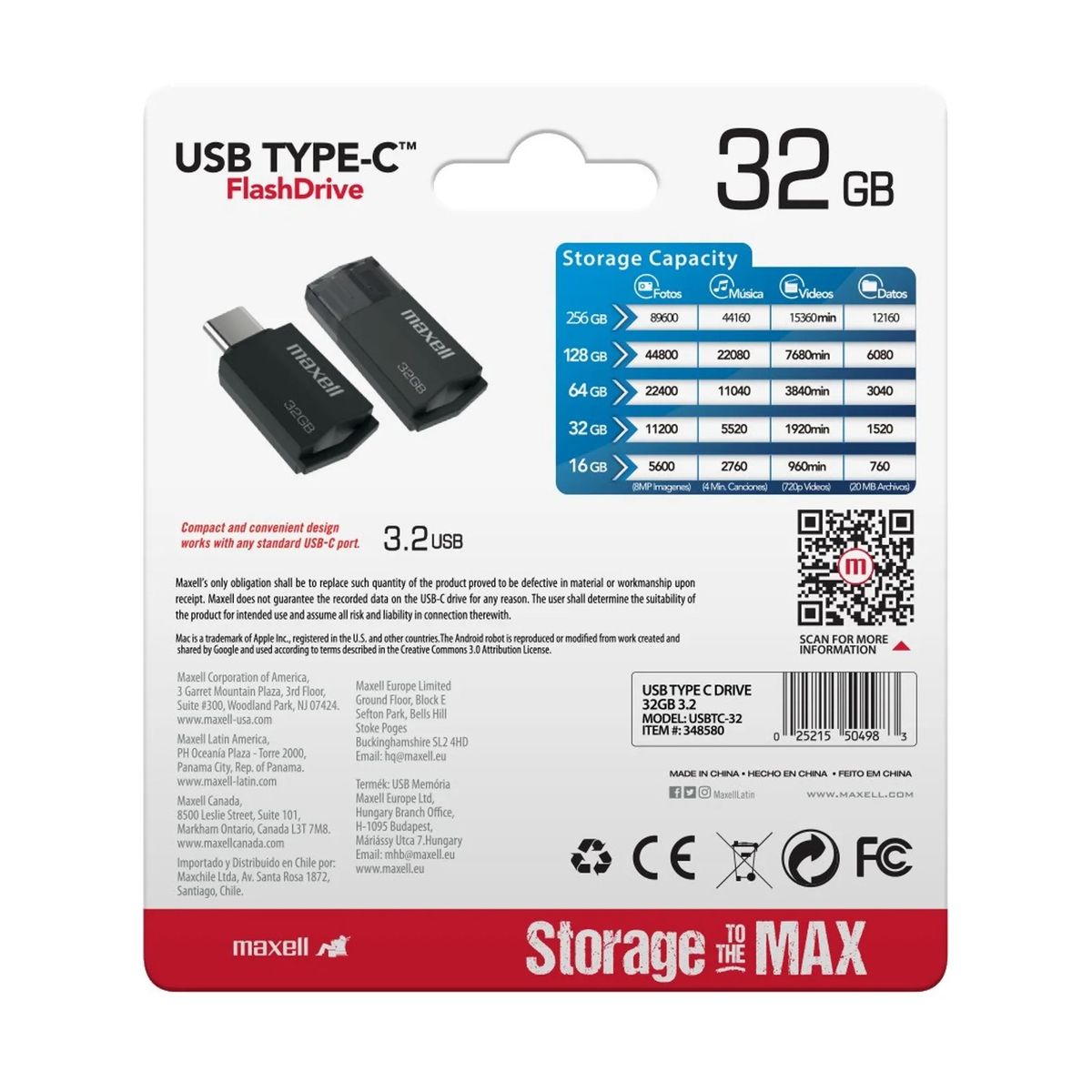 MAXELL - Pendrive Maxell USBTC Tipo C 32gb 3.2 Negro