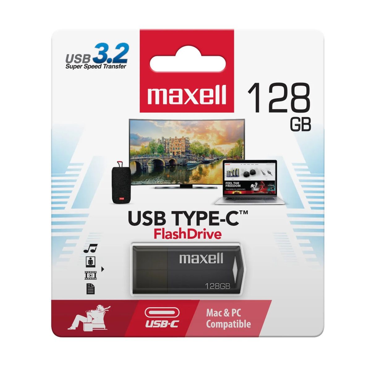 MAXELL - Pendrive Maxell USBTC Tipo C 128gb 3.2 Negro