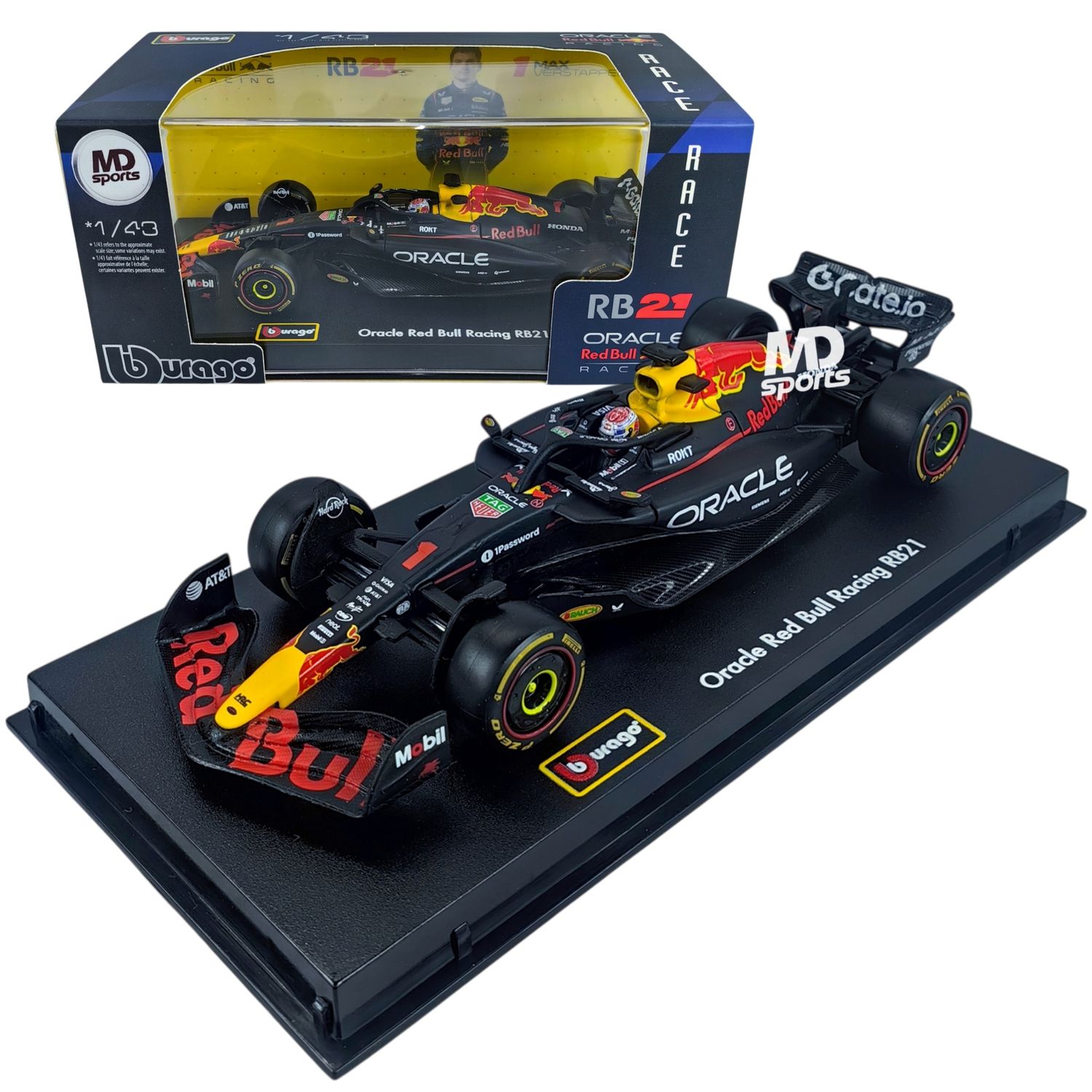 BBURAGO Auto F1 RedBull RB21 2025 Max Verstappen Caja Acrilica 1