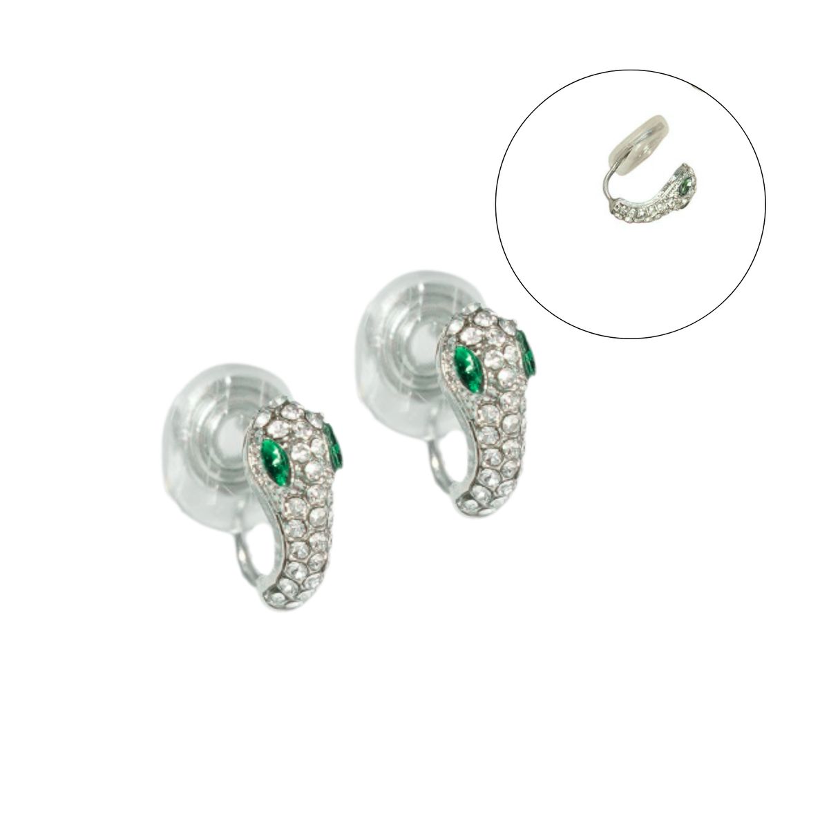 ELBAULDEJUMA - Aros sin perforacion serpiente Cleo clip zirconias verdes