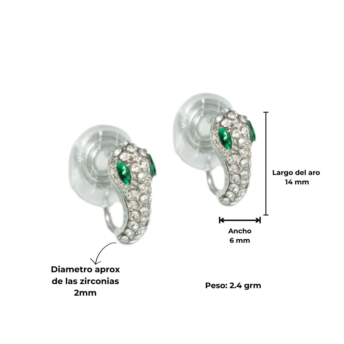 ELBAULDEJUMA - Aros sin perforacion serpiente Cleo clip zirconias verdes