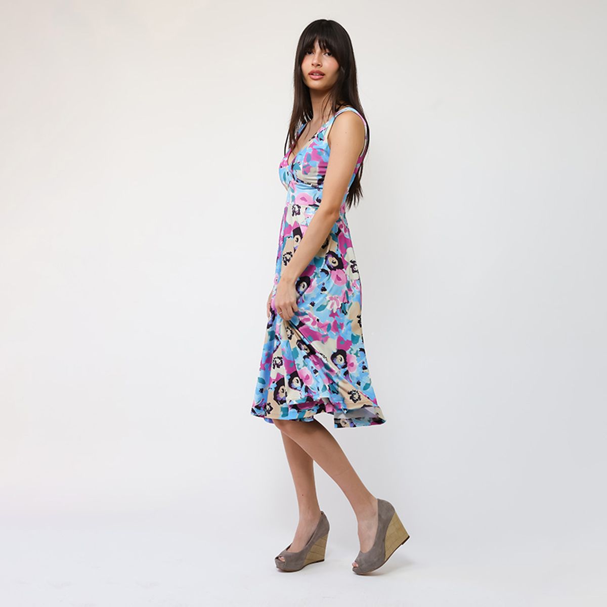 NATALIA SEGUEL - Vestido Dani Celeste Flores Fucsia  Natalia Seguel