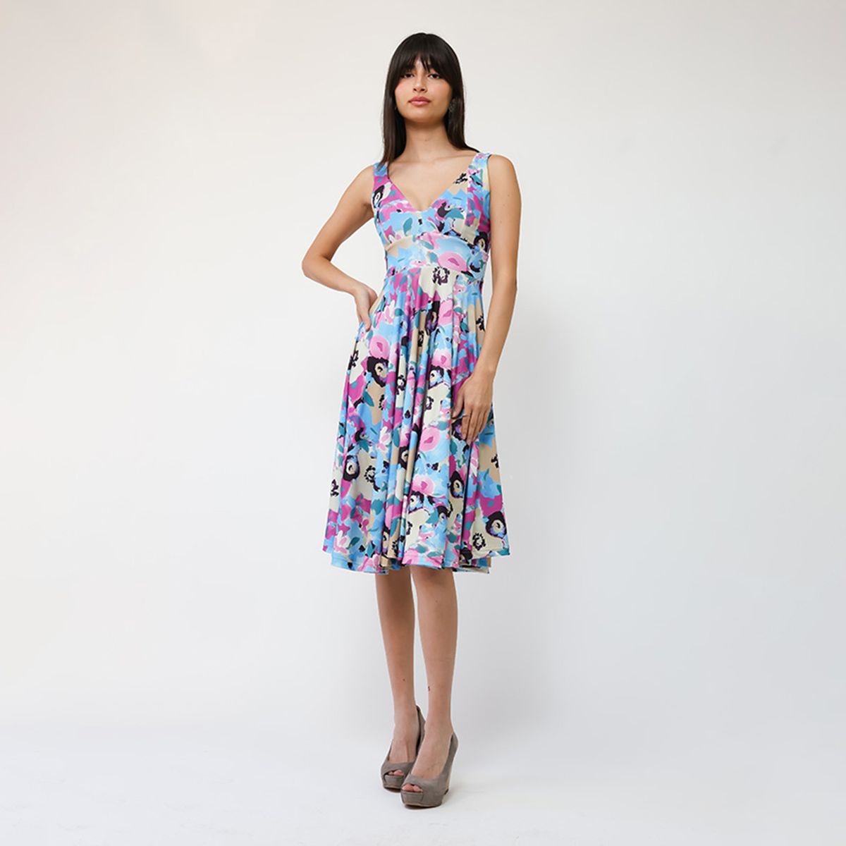 NATALIA SEGUEL - Vestido Dani Celeste Flores Fucsia  Natalia Seguel