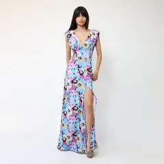 NATALIA SEGUEL - Vestido Camile Celeste Flores Fucsia