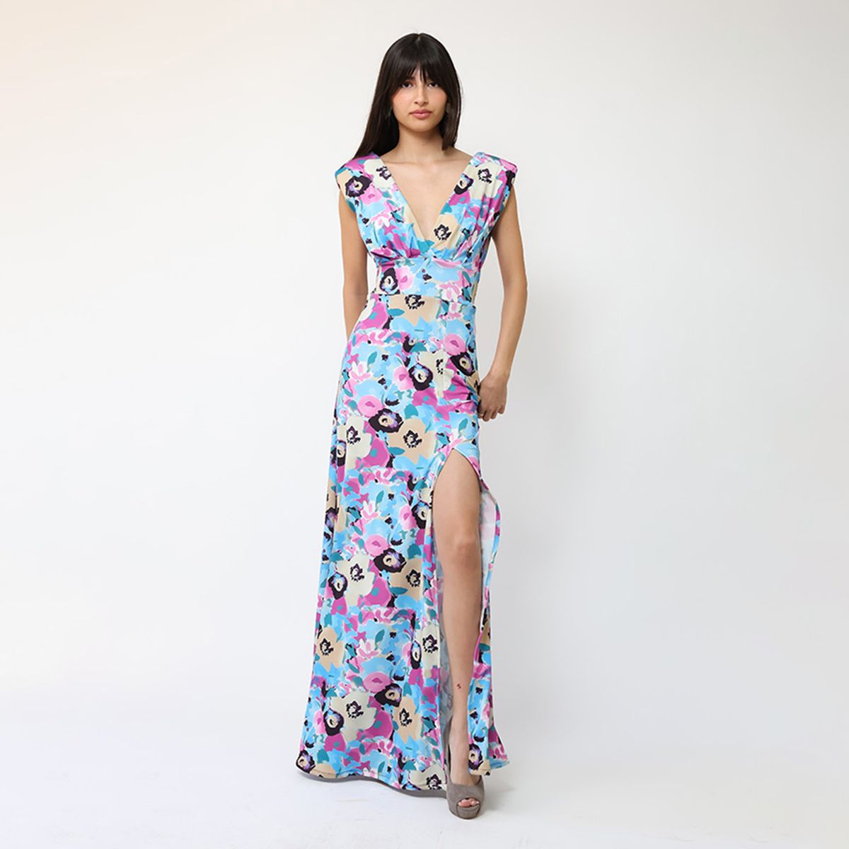 NATALIA SEGUEL - Vestido Camile Celeste Flores Fucsia  Natalia Seguel