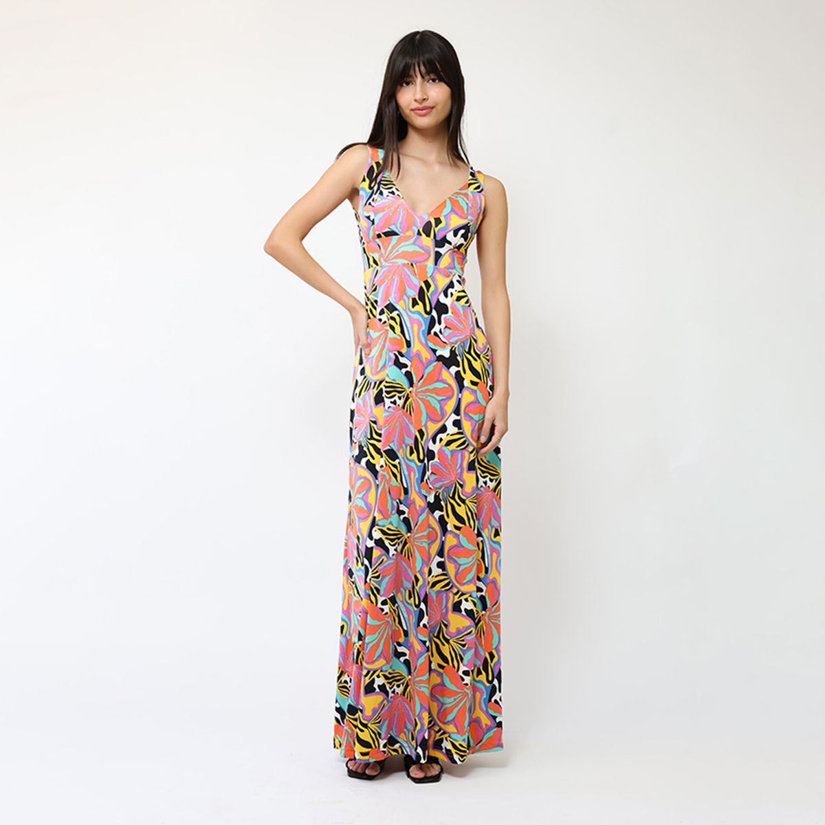 NATALIA SEGUEL - Vestido Vera Flores Naranjas turquesa Amarillo  Natalia Seguel