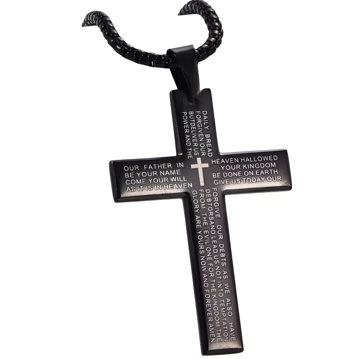 GENERICO - Collar Cruz Oracion Silver Hombres Caballeros Masculina