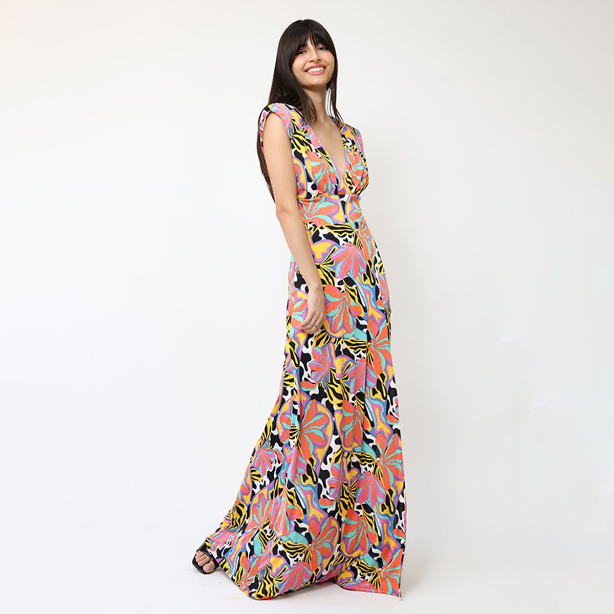NATALIA SEGUEL - Vestido Camile Flores Naranjas turquesa Amarillo  Natalia Seguel