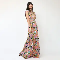 NATALIA SEGUEL - Vestido Camile Flores Naranjas turquesa Amarillo