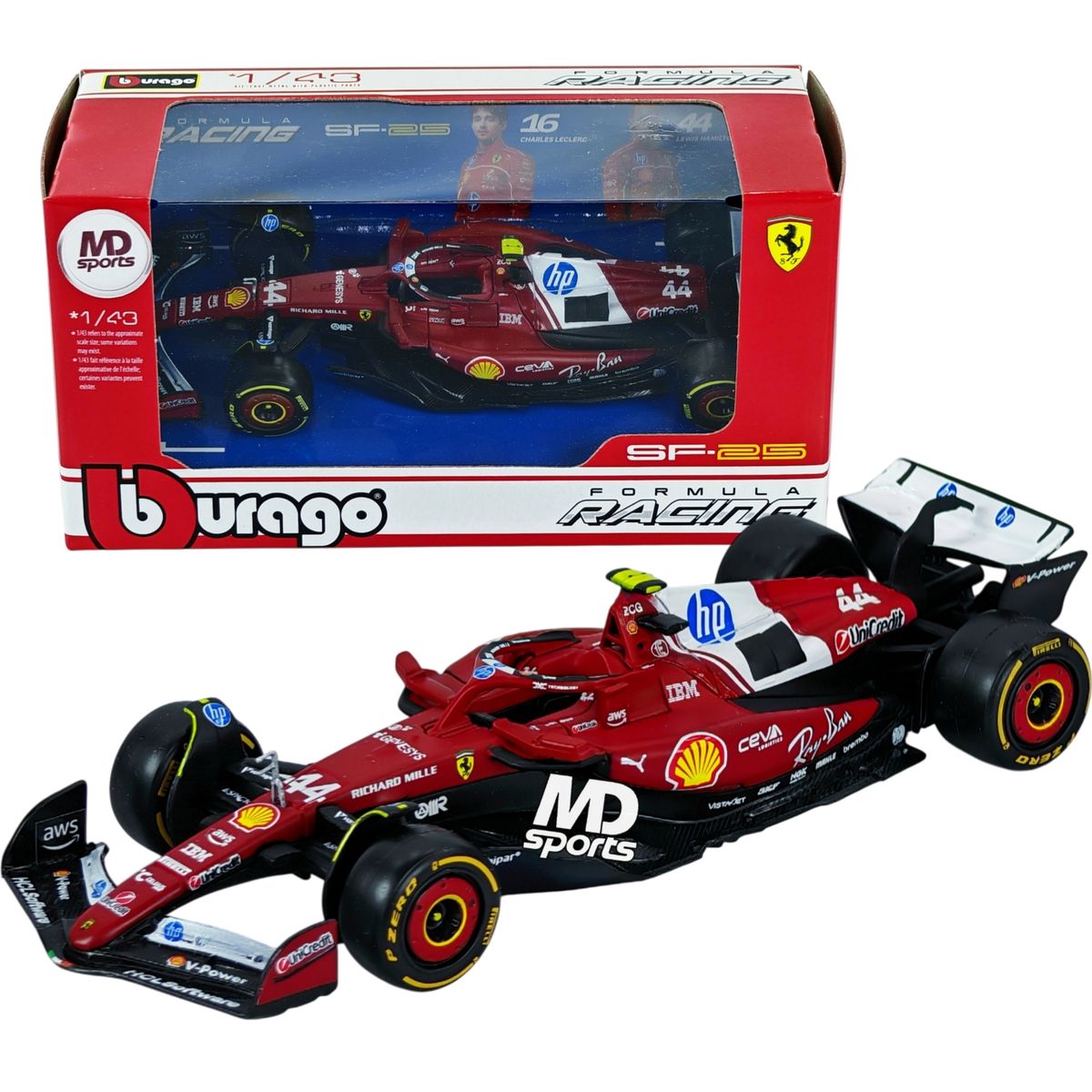 BBURAGO - Auto F1 Ferrari SF-25 2025 Lewis Hamilton Caja Normal 1.43