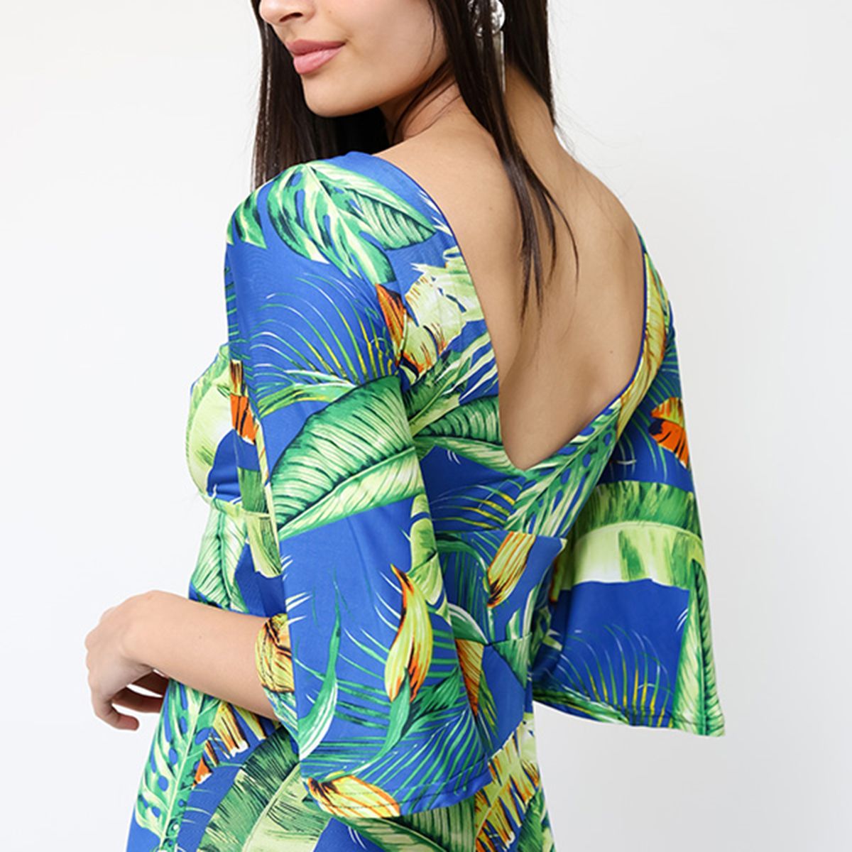 NATALIA SEGUEL - Vestido Magdalena Azul Hojas Verdes  Natalia Seguel