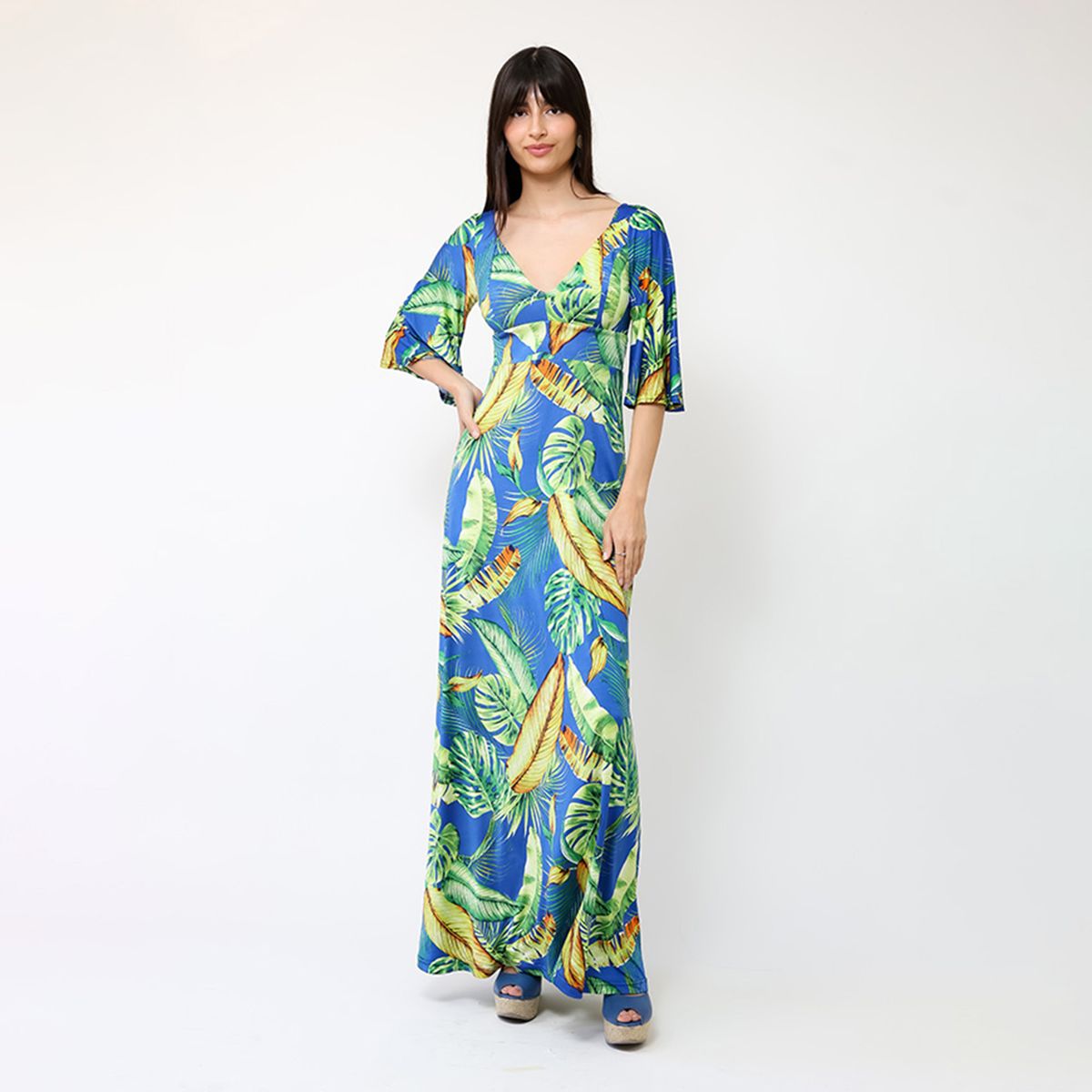 NATALIA SEGUEL - Vestido Magdalena Azul Hojas Verdes  Natalia Seguel