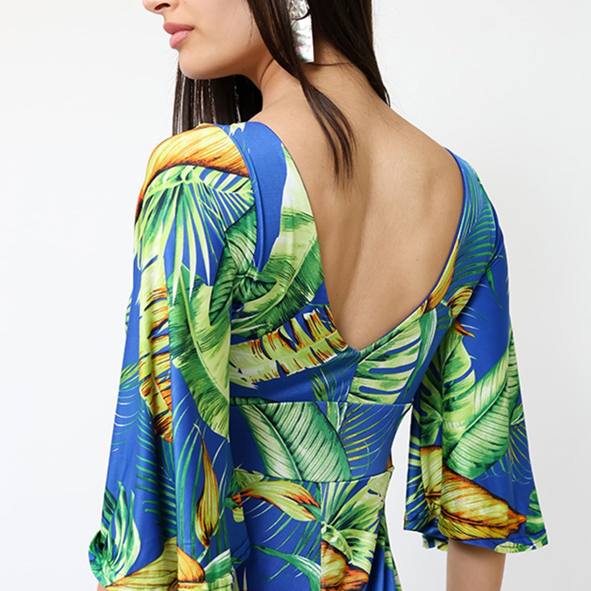 NATALIA SEGUEL - Enterito Magdalena Corto Azul Hojas Verdes  Natalia Seguel