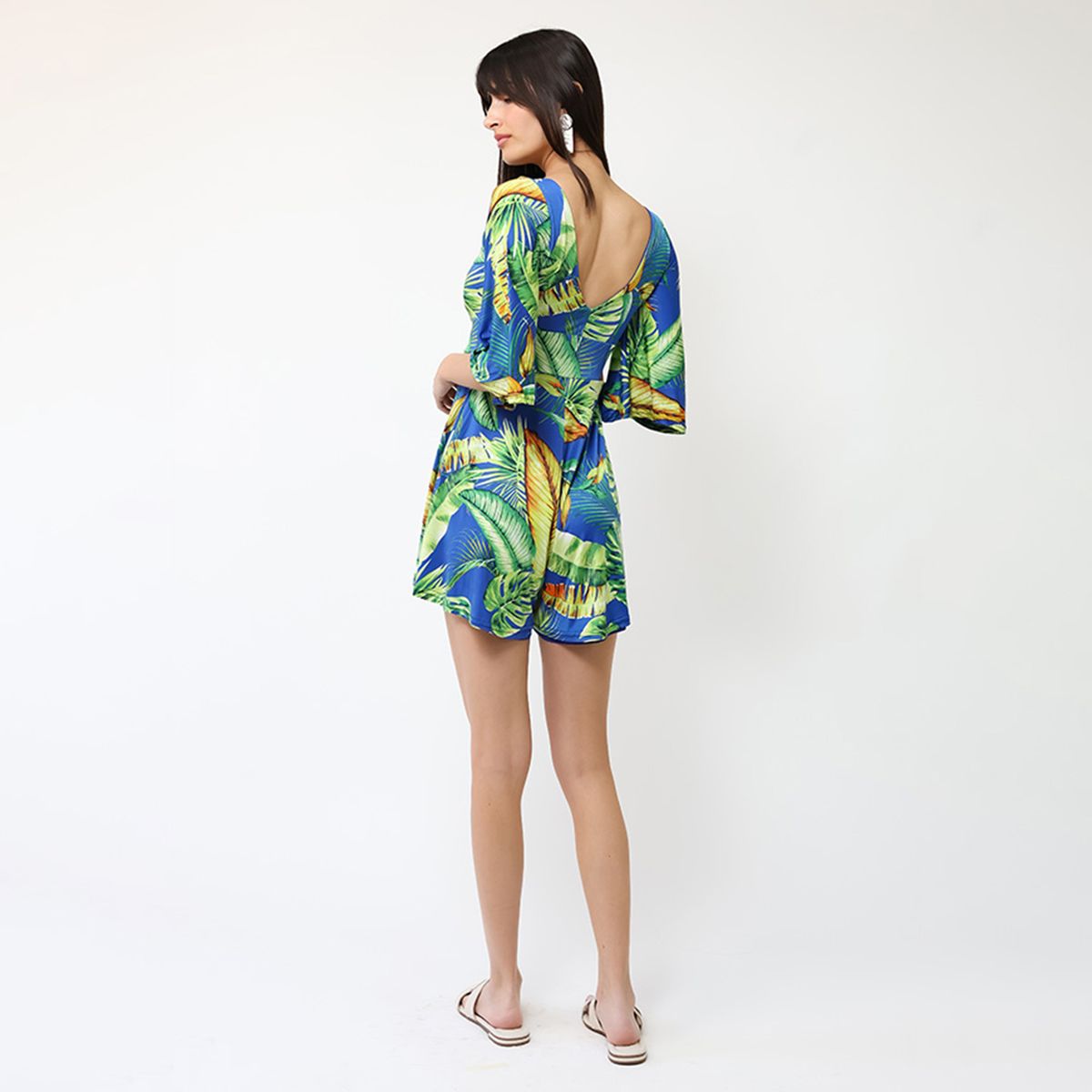 NATALIA SEGUEL - Enterito Magdalena Corto Azul Hojas Verdes  Natalia Seguel