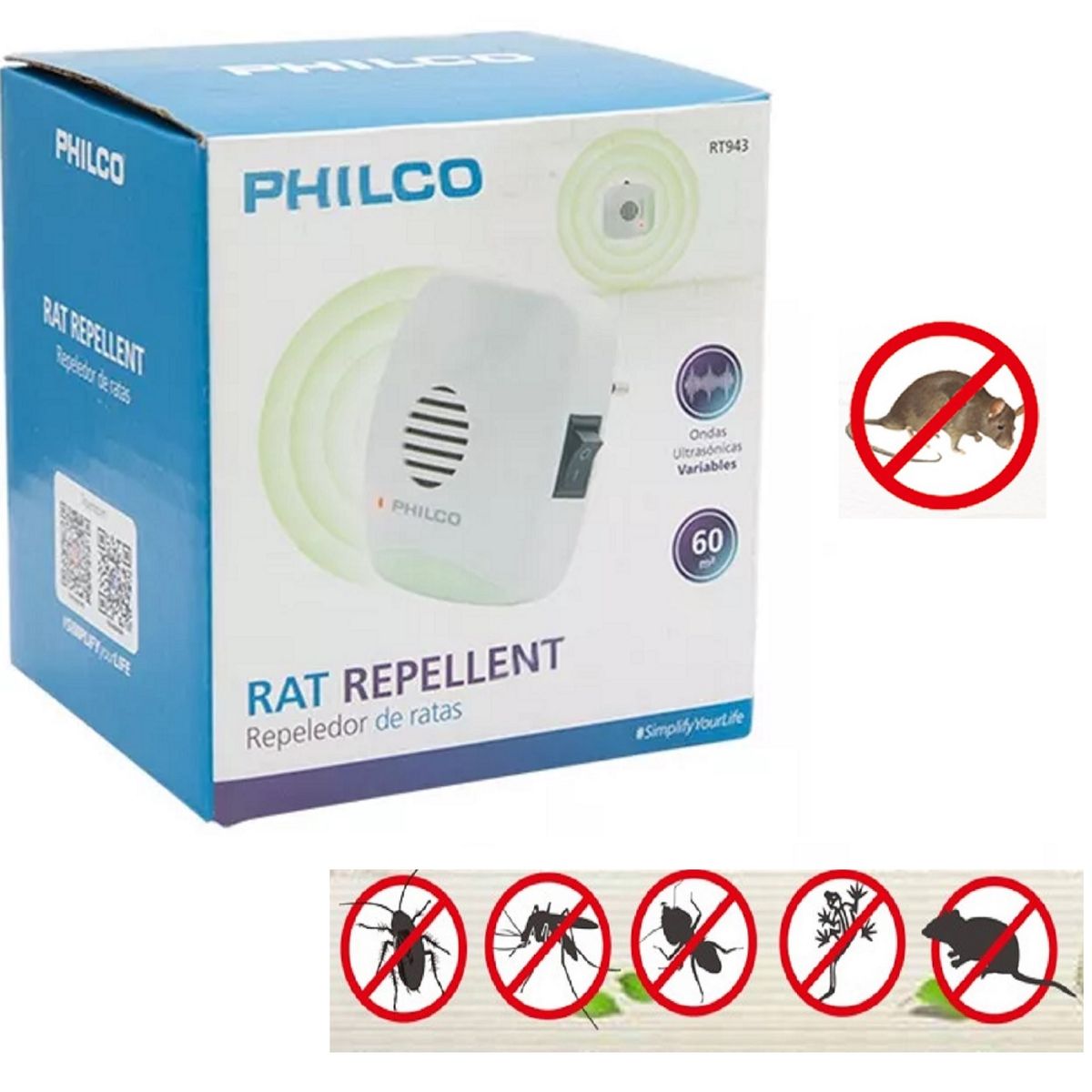 PHILCO - Repeledor Ahuyenta Ratas Philco Ultrasonico Blanco