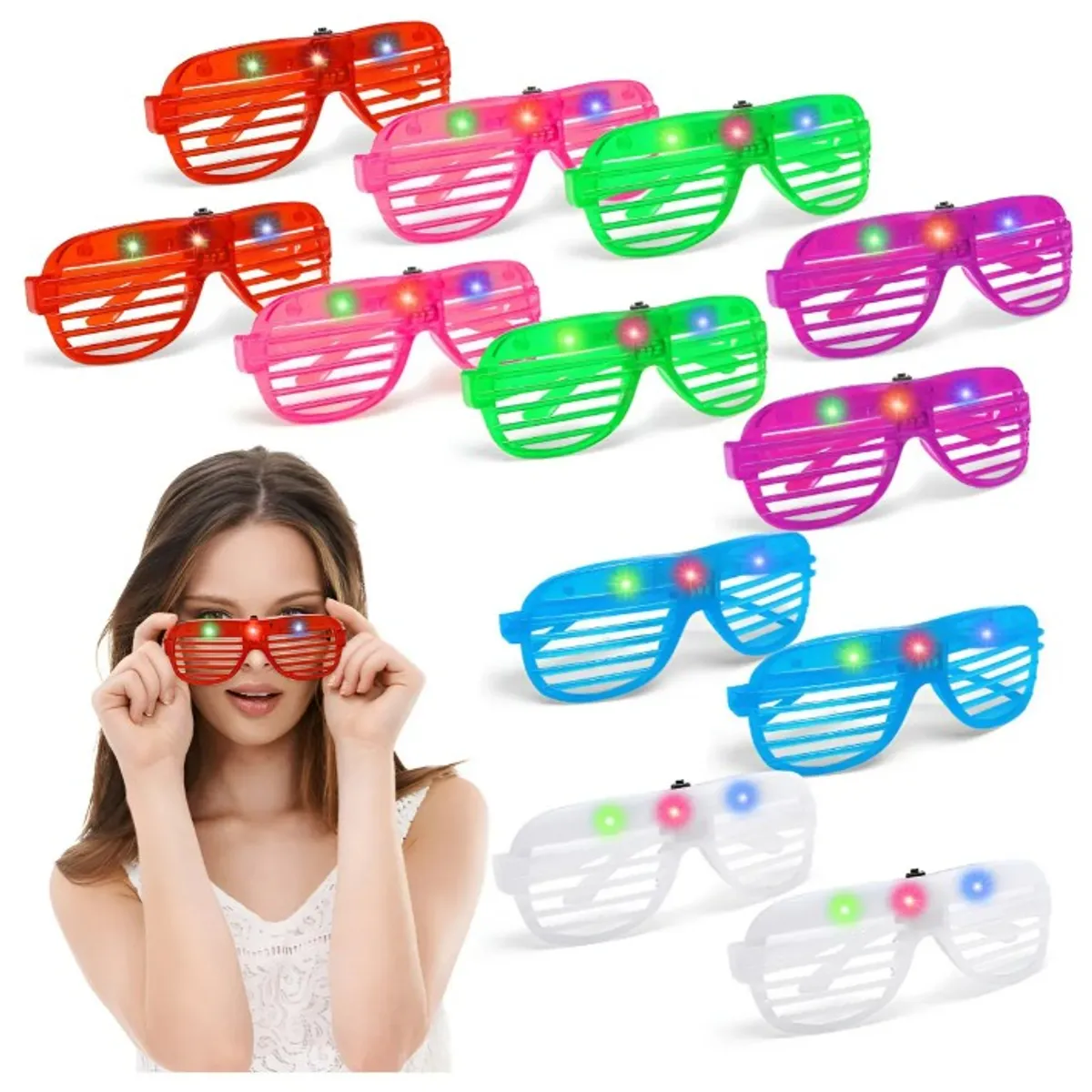 GENERICO - 12 Lentes Luminosos Persianas Led Luz Retro Fiesta Batucada Color Colorful Diseño Ojo