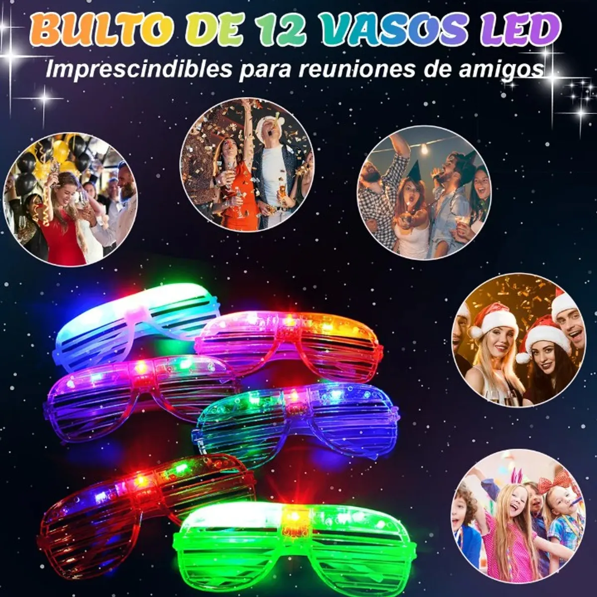 GENERICO - 12 Lentes Luminosos Persianas Led Luz Retro Fiesta Batucada Color Colorful Diseño Ojo