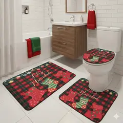 GENERICO - Set 3 Alfombras Baño Navidad Antideslizante Tapa WC Estampado