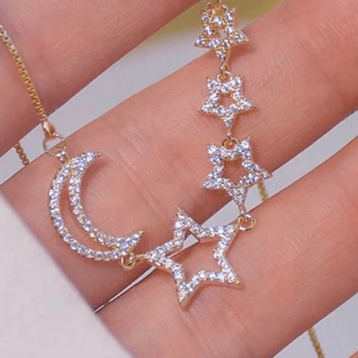 LUXURYJOYAS - Oferta Collar Luna Estrellas De Cristal Oro 18k
