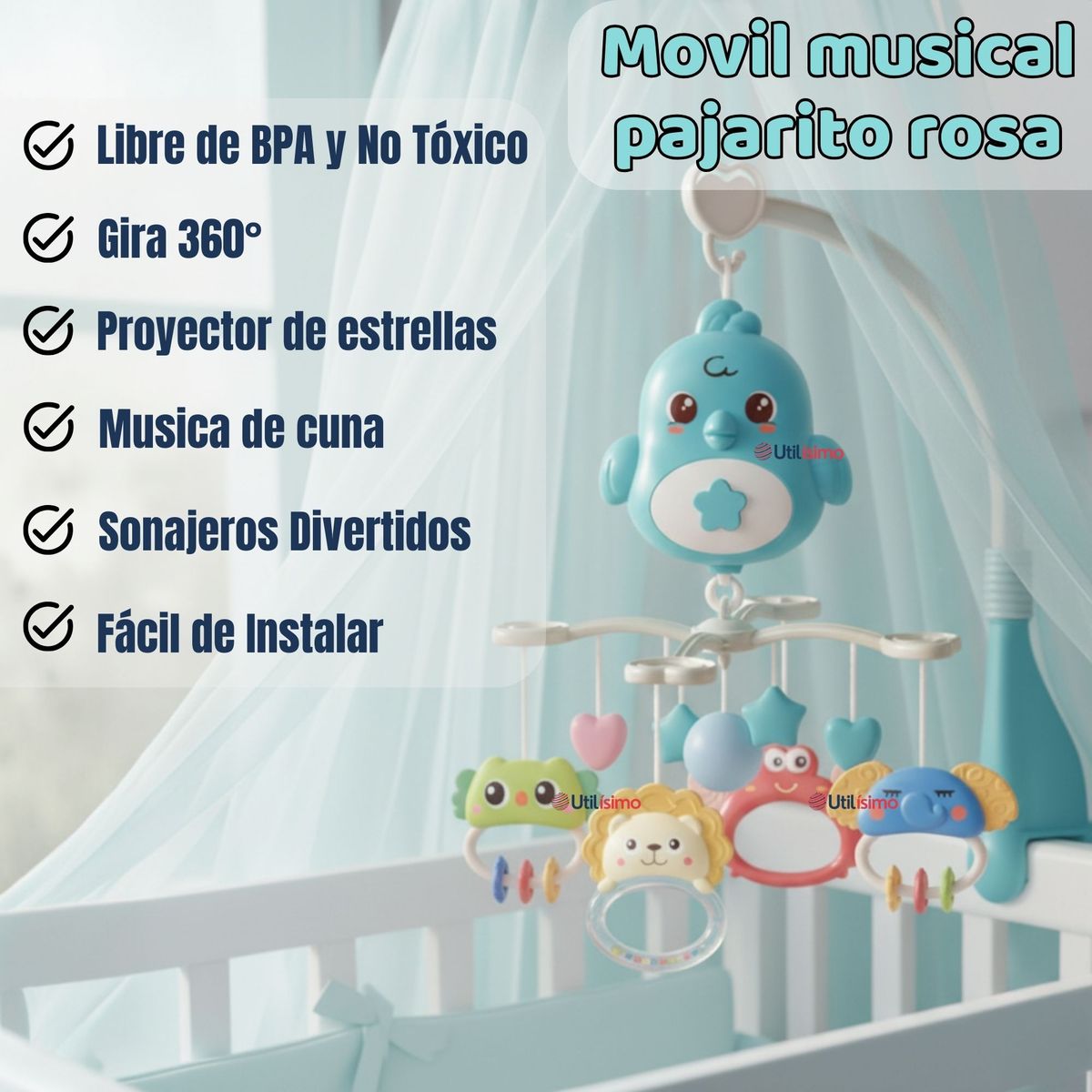 JUMP KIDS - Móvil Giratorio Musical Proyector Bebé Niño Azul